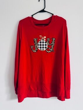Holiday Time Red Long-Sleeve 'JOY' Graphic Sweatshirt with Leopard Print